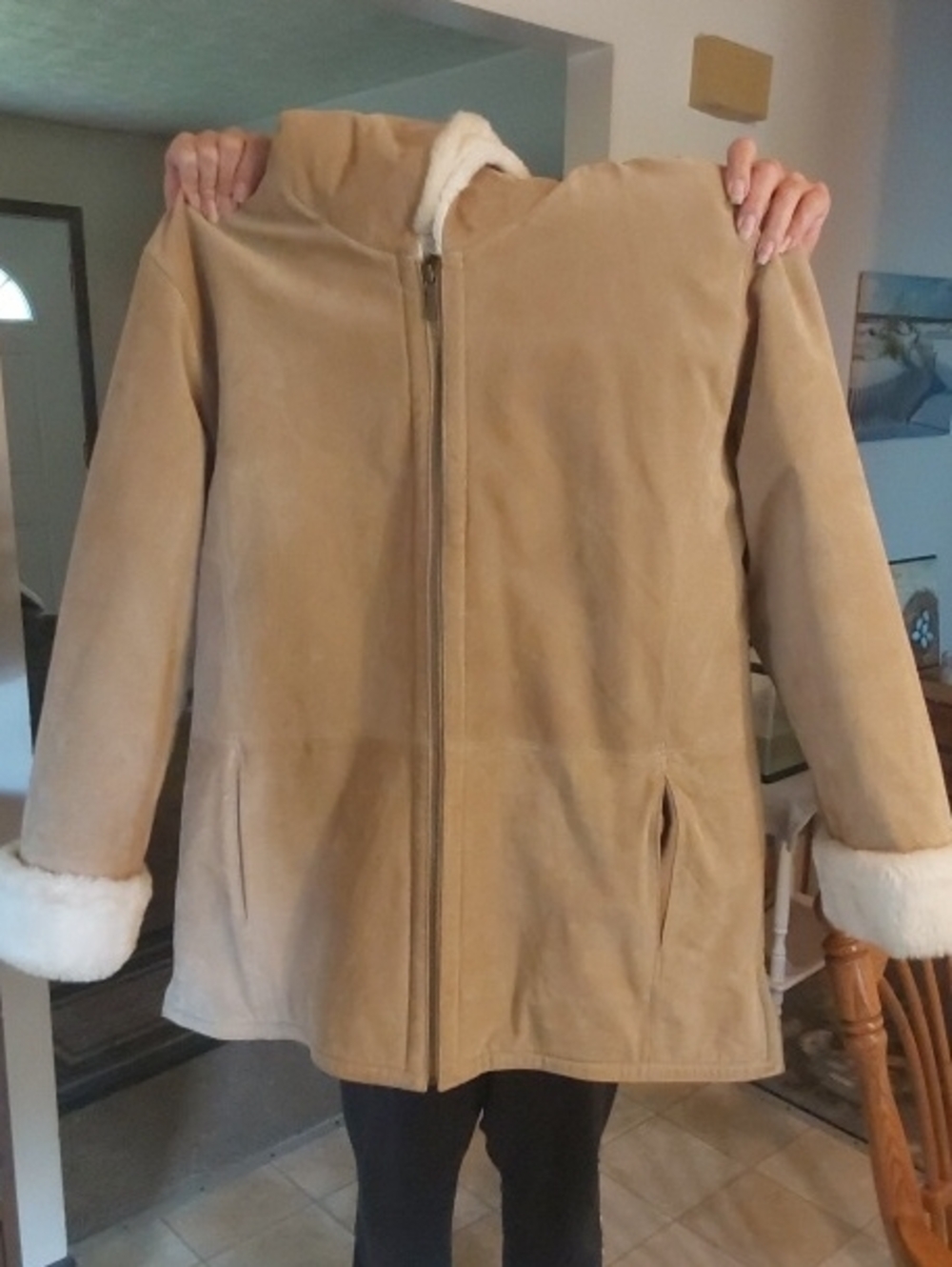 St. John's Bay Tan Faux-Suede Shearling Zip Jacket